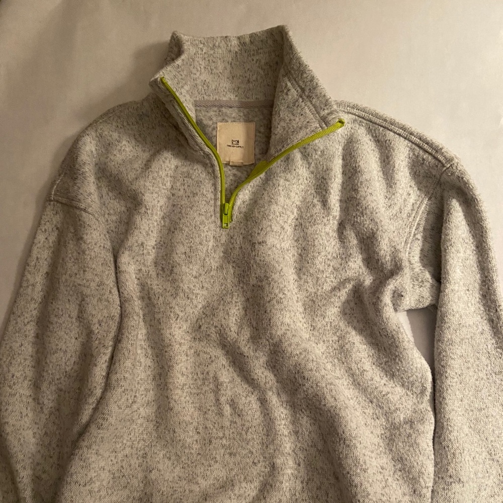 Light grey and lime zipper collared long sleeve